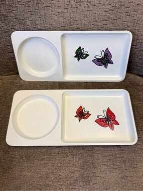 Set of 2 Vintage MCM Butterfly Lacquerware Individual Snack Trays.